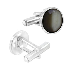 Round Black Crystal Cufflinks In Box
