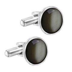 Round Black Crystal Cufflinks In Box