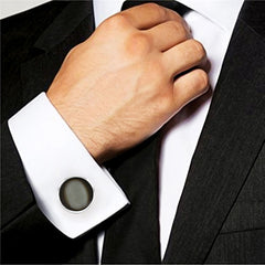Round Black Crystal Cufflinks In Box