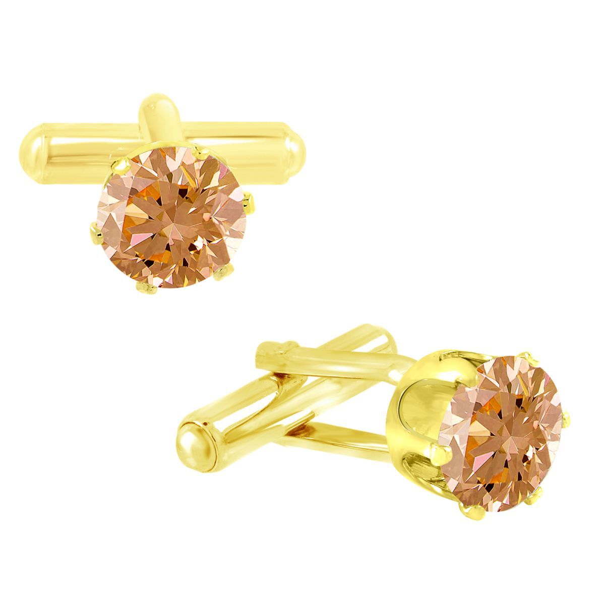 Round Brown Crystal Cufflinks In Box