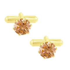 Round Brown Crystal Cufflinks In Box