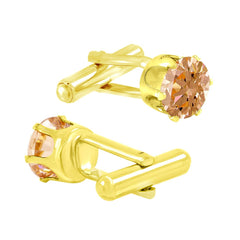 Round Brown Crystal Cufflinks In Box