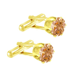 Round Brown Crystal Cufflinks In Box