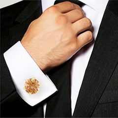 Round Brown Crystal Cufflinks In Box