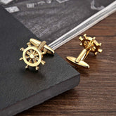 Gold Rudder Anchor Sailor Cufflinks In Box