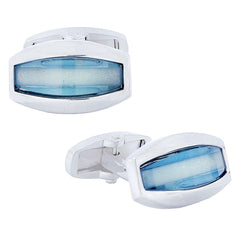 Oval Blue Crystal Cufflinks In Box
