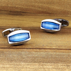 Oval Blue Crystal Cufflinks In Box