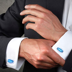 Oval Blue Crystal Cufflinks In Box