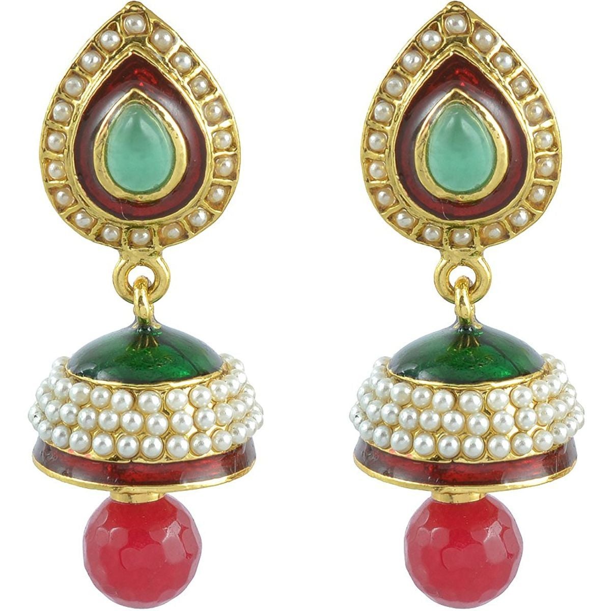 Ruby Emerald Pearl Enamel Jhumki Earring For Women