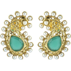 Pearl Emerald Green Gold Plated Paisley Earring For Women