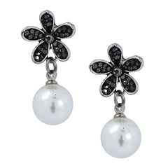 Marcasite Pearl Oxidized Afghani Bohemian Tribal Flower Drop Earring Women