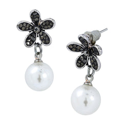Marcasite Pearl Oxidized Afghani Bohemian Tribal Flower Drop Earring Women