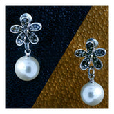 Marcasite Pearl Oxidized Afghani Bohemian Tribal Flower Drop Earring Women