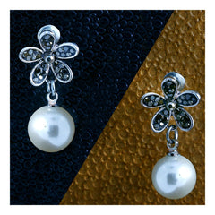 Marcasite Pearl Oxidized Afghani Bohemian Tribal Flower Drop Earring Women