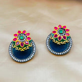 Gold Designer Blue Green Red American Diamond Victorian Earring