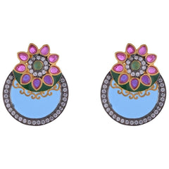 Gold Designer Blue Green Red American Diamond Victorian Earring