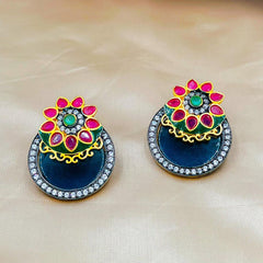 Gold Designer Blue Green Red American Diamond Victorian Earring