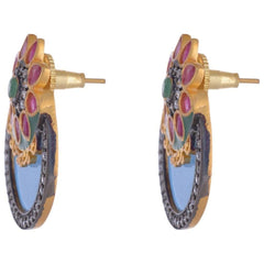 Gold Designer Blue Green Red American Diamond Victorian Earring