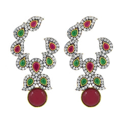 Festive Ruby Red Emerald Green Gold Drop Earring For Women
