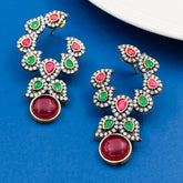 Festive Ruby Red Emerald Green Gold Drop Earring For Women