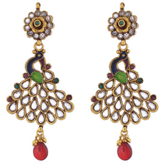 Peacock Antique Gold Plated Meenakari Kundan Earring For Women