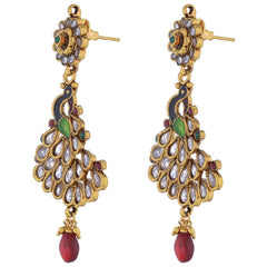 Peacock Antique Gold Plated Meenakari Kundan Earring For Women