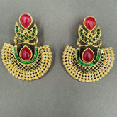 Chaand Red Green Gold Plated Pearl Bali Earring For Women