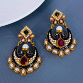 Chaand Peacok Red Green Gold Plated Pearl Bali Earring For Women