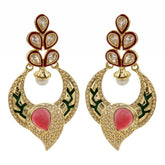 Red Green Gold Plated Meenakari Pearl Earring For Women