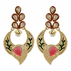 Red Green Gold Plated Meenakari Pearl Earring For Women