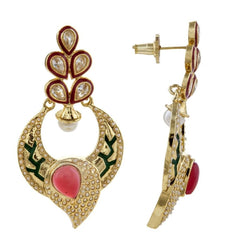 Red Green Gold Plated Meenakari Pearl Earring For Women