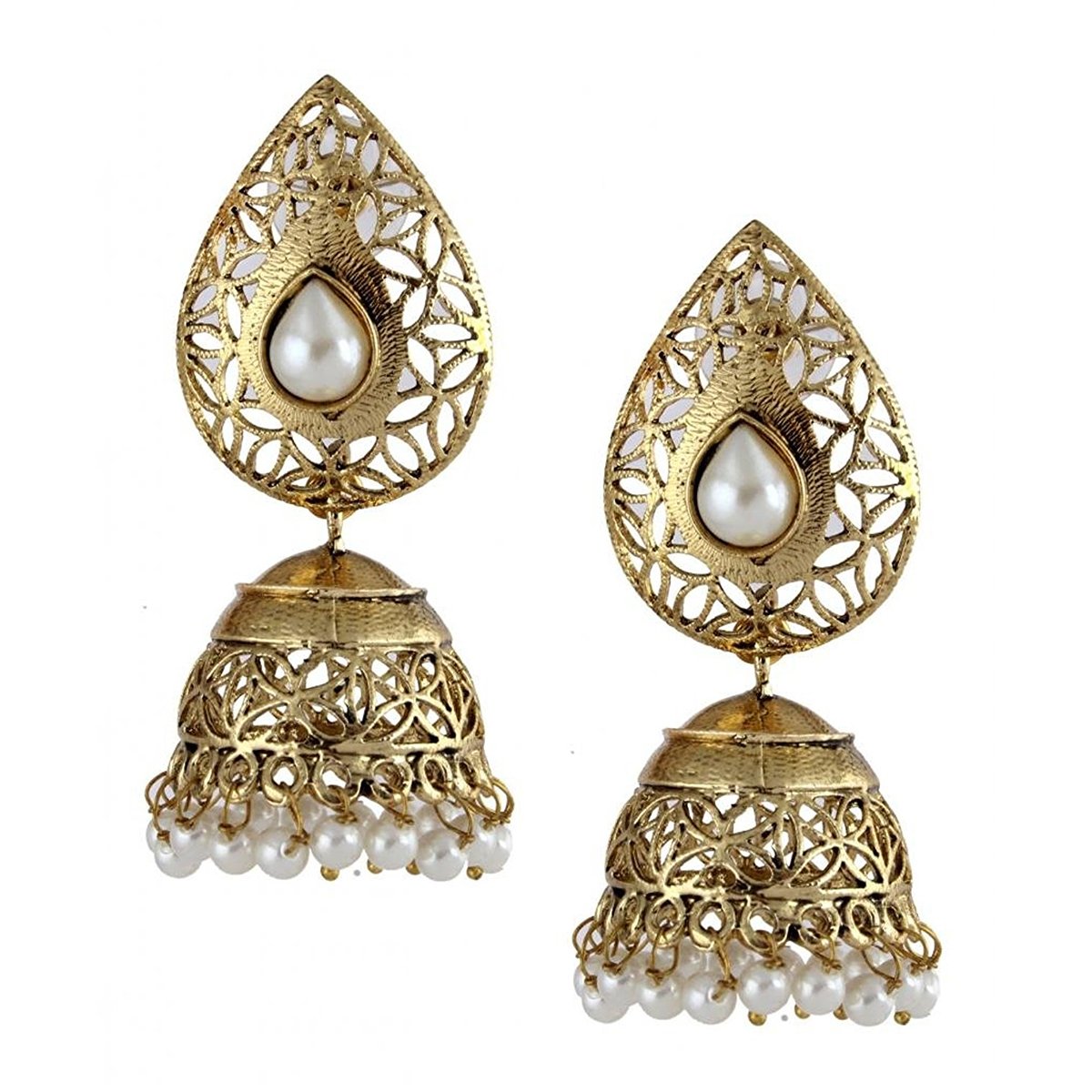 Filigree Gold Plated Pearl Jhumki Earring For Women