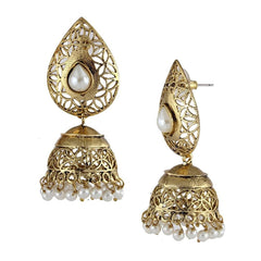 Filigree Gold Plated Pearl Jhumki Earring For Women