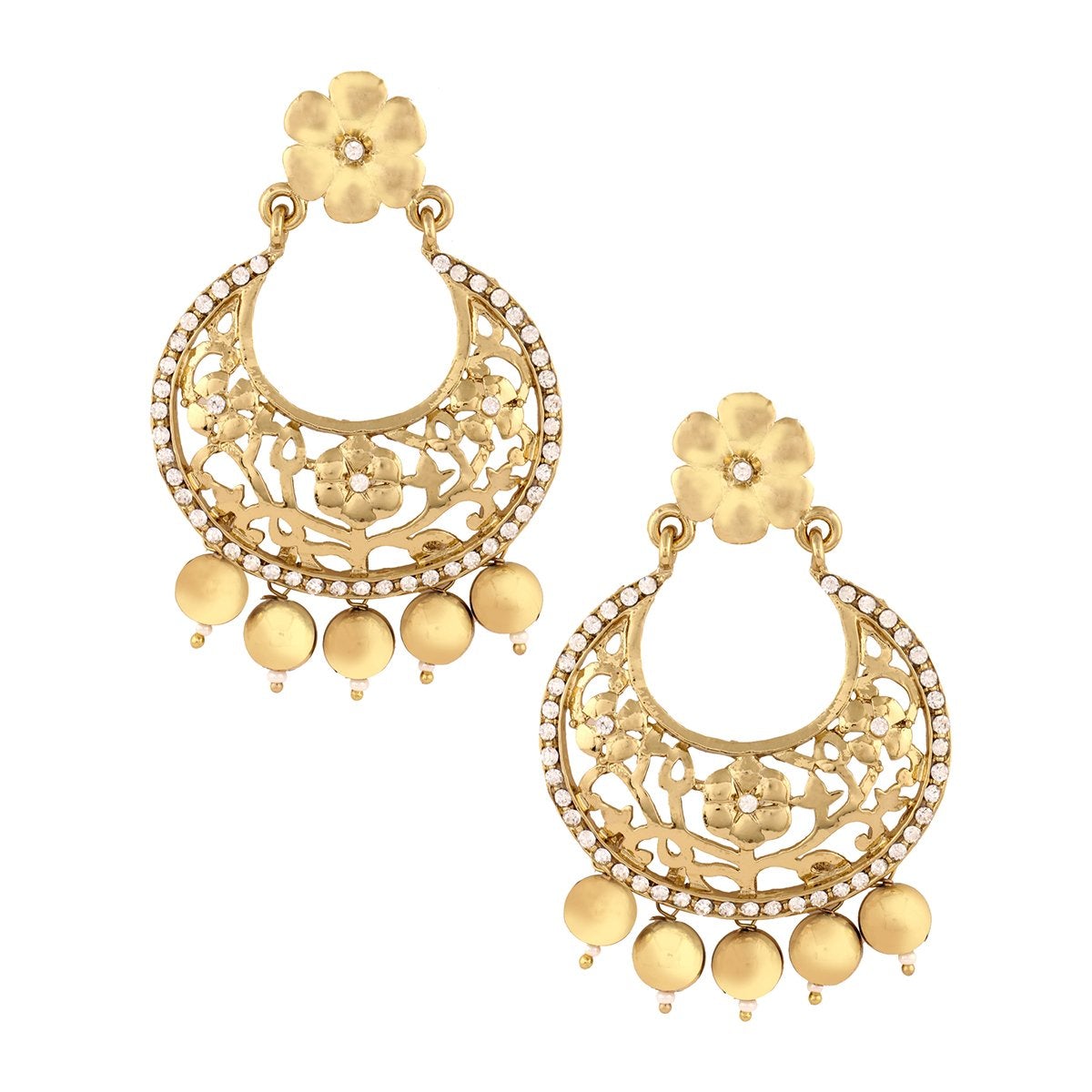 Antique Gold Plated Floral Large Chaand Bali Earring For Women