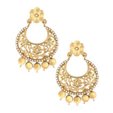 Antique Gold Plated Floral Large Chaand Bali Earring For Women