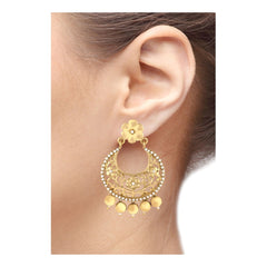 Antique Gold Plated Floral Large Chaand Bali Earring For Women