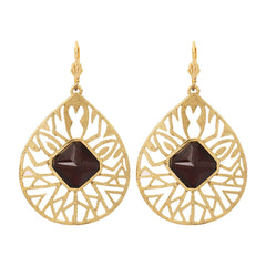 18K Gold Plated Filigree Black Stone Dangling Earring For Women