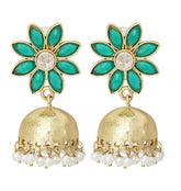 Green Floral 22K Gold Plated Jhumki Earring For Women