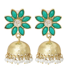 Green Floral 22K Gold Plated Jhumki Earring For Women