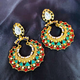 Gold Maroon Green Meenakari Large Chaand Bali Earring For Women
