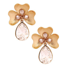 Antique 18K Gold Plated Crystal Large Flower Earring For Women