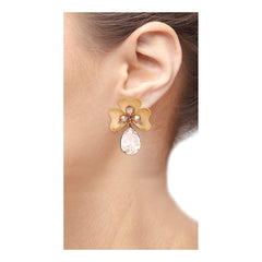 Antique 18K Gold Plated Crystal Large Flower Earring For Women