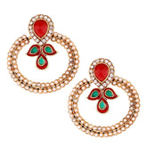 Gold Pearl Cz Maroon Green Meenakari Chaand Bali Earring For Women