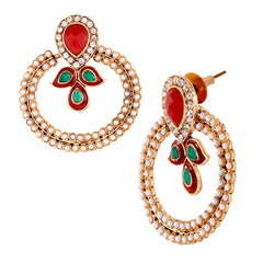 Gold Pearl Cz Maroon Green Meenakari Chaand Bali Earring For Women