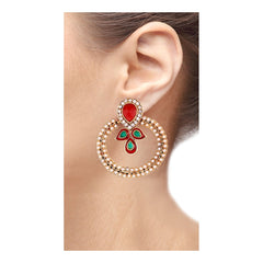 Gold Pearl Cz Maroon Green Meenakari Chaand Bali Earring For Women