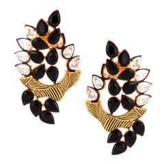 Floral Marquise 18K Gold Plated Black Kundan Stud Earring For Women