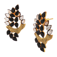 Floral Marquise 18K Gold Plated Black Kundan Stud Earring For Women