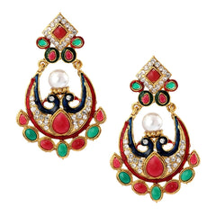 Peacock 22K Gold Red Blue Green Pearl Cz Dangling Earring For Women