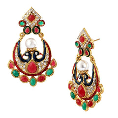 Peacock 22K Gold Red Blue Green Pearl Cz Dangling Earring For Women