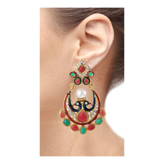 Peacock 22K Gold Red Blue Green Pearl Cz Dangling Earring For Women
